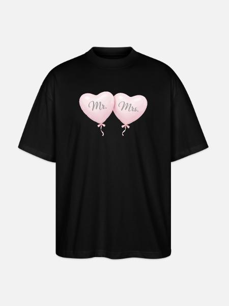 Herr og fru hjerteballongparmotiv - Stanley/Stella Blaster 2.0 Økologisk Oversized Unisex T-skjorte - svart