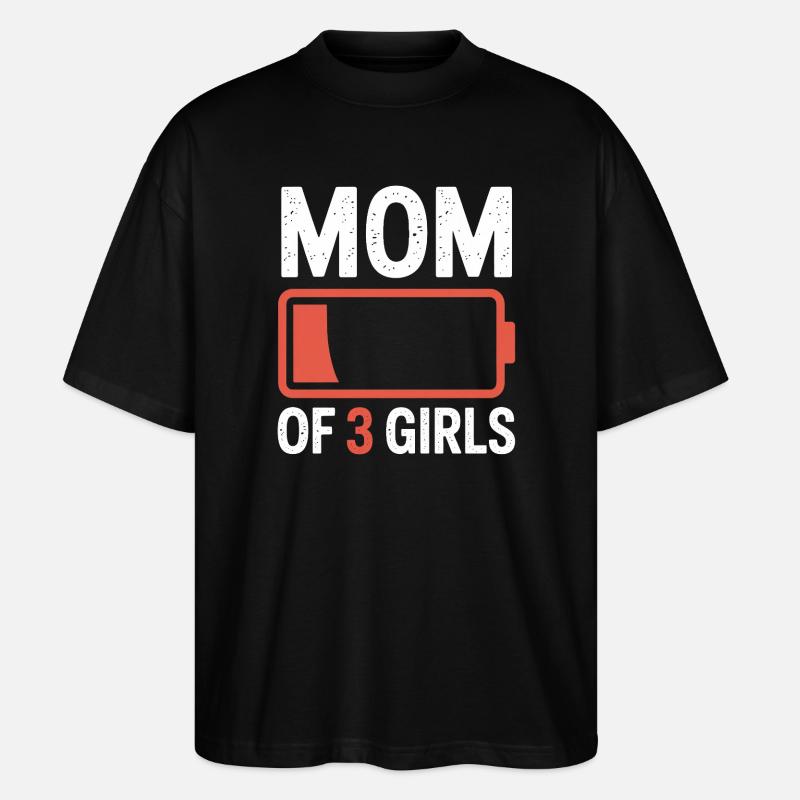 Mutter von 3 Mädchen Batterie-Ikon-Tee - Stanley/Stella Oversized Unisex Bio T-Shirt Blaster 2.0 - Schwarz