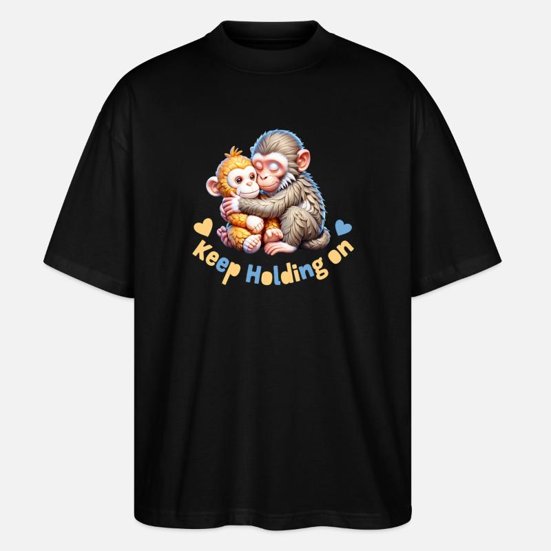 Hugging Monkeys Keep Holding On - Stanley/Stella Oversized Unisex Organic T-shirt Blaster 2.0 - black