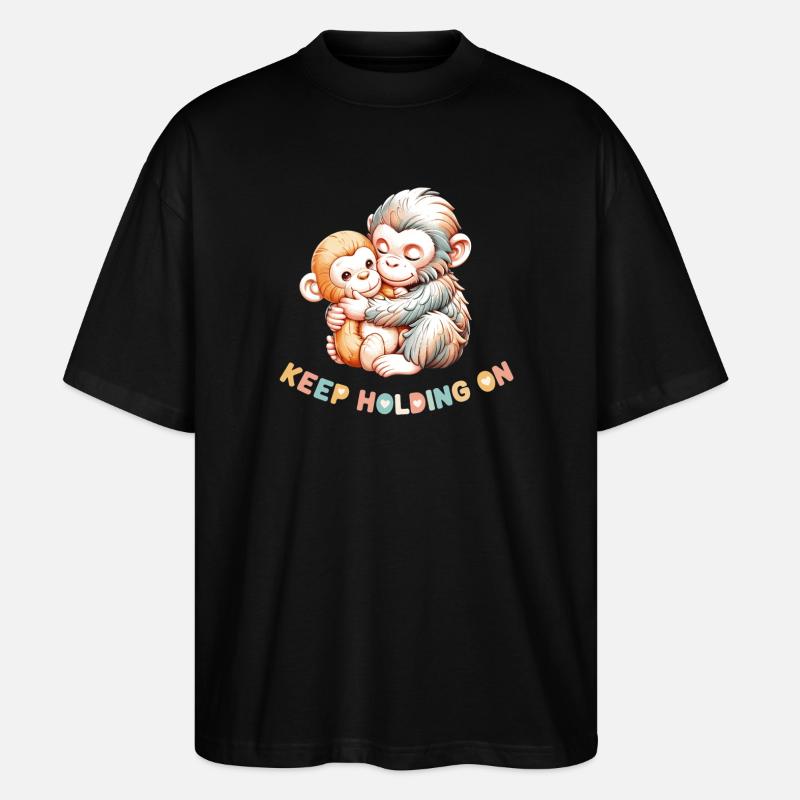 Monkey Hug: Keep Holding On - Stanley/Stella Oversized Unisex Organic T-shirt Blaster 2.0 - black