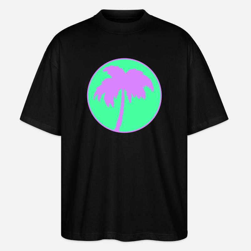 Neon Palm Tree Circle Silhouette - Stanley/Stella Oversized Unisex Organic T-shirt Blaster 2.0 - black