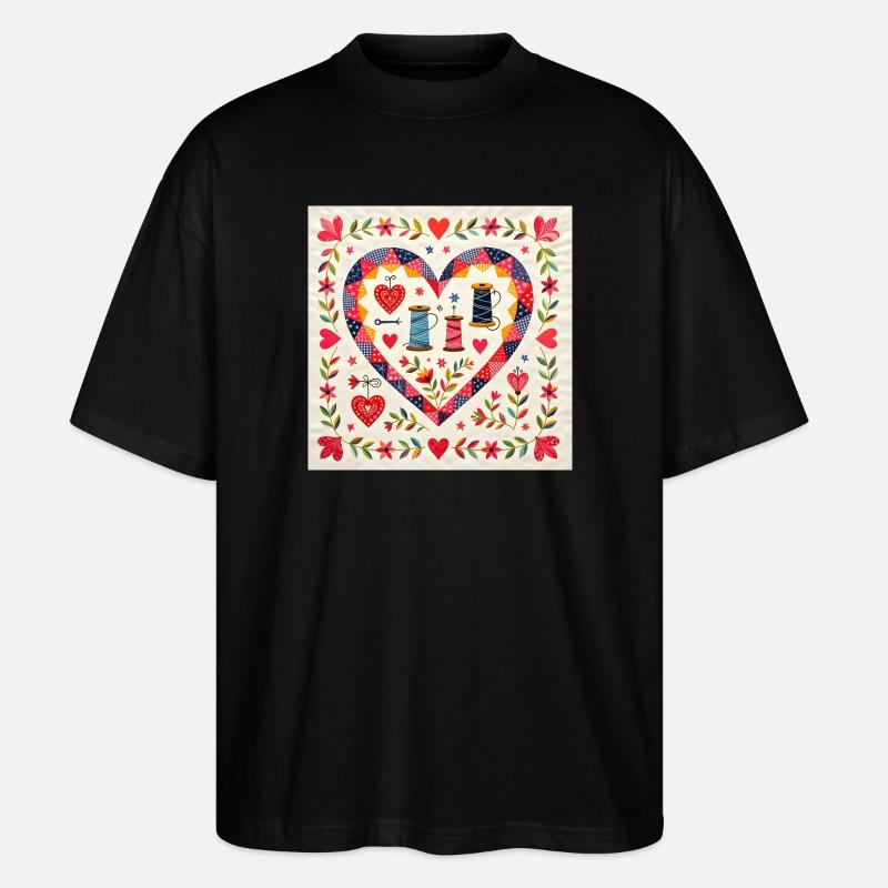 Patchwork Heart with Yarns - Stanley/Stella Oversized Unisex Organic T-shirt Blaster 2.0 - black