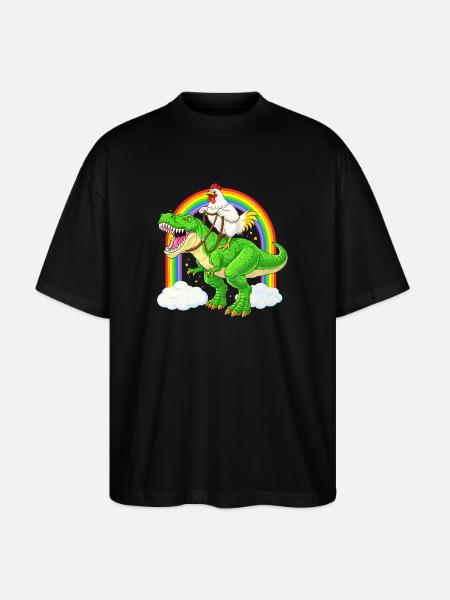 Chicken Riding T-Rex Dinosaur Rainbow - Stanley/Stella Oversized Unisex Organic T-shirt Blaster 2.0 - black