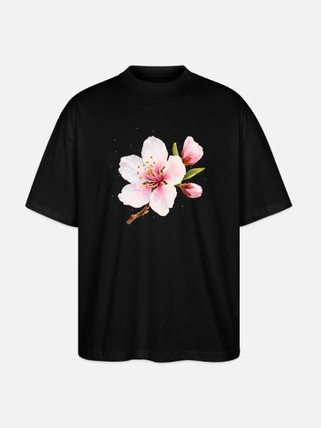Almond Blossom Pink Spring Flower - Stanley/Stella Oversized Unisex Organic T-shirt Blaster 2.0 - black