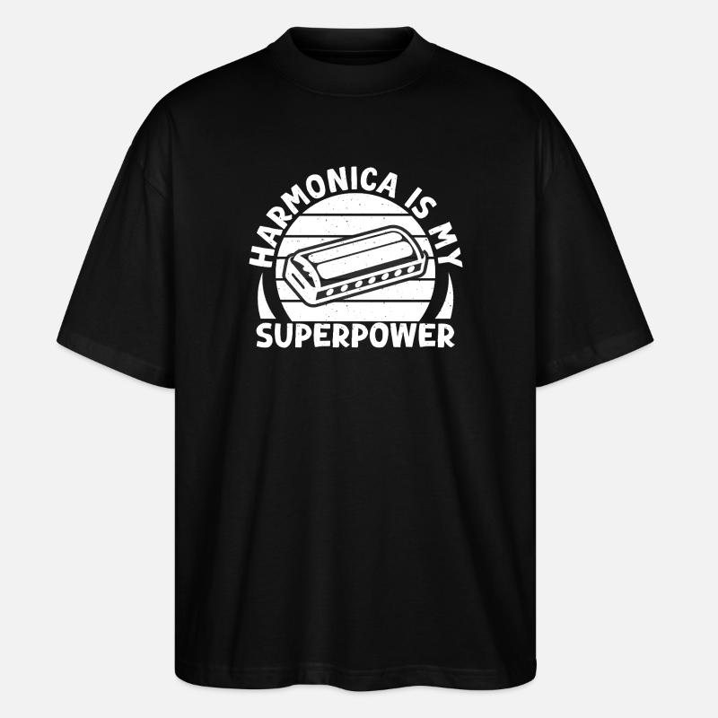 Harmonica Musican est mon superpouvoir Harmonica - T-shirt bio Blaster 2.0 coupe oversize Stanley/Stella Unisexe - noir