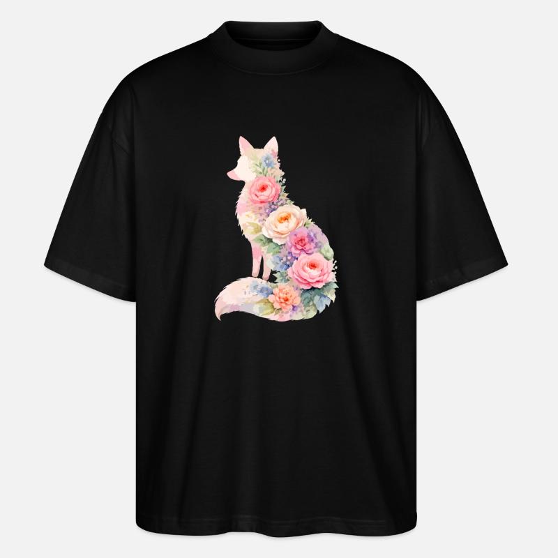 Silhouette florale pastel Fox - T-shirt bio Blaster 2.0 coupe oversize Stanley/Stella Unisexe - noir