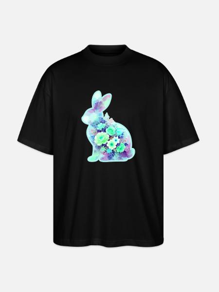 Hase Aquarell Blumen Ostern - Stanley/Stella Oversized Unisex Bio T-Shirt Blaster 2.0 - Schwarz