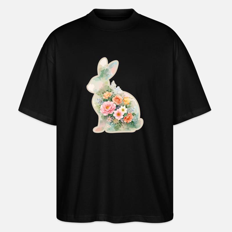 Hase Aquarell Blumen Ostern - Stanley/Stella Oversized Unisex Bio T-Shirt Blaster 2.0 - Schwarz