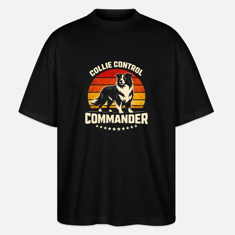 Collie Commando | Border Collie Rétro - T-shirt bio Blaster 2.0 coupe oversize Stanley/Stella Unisexe - noir