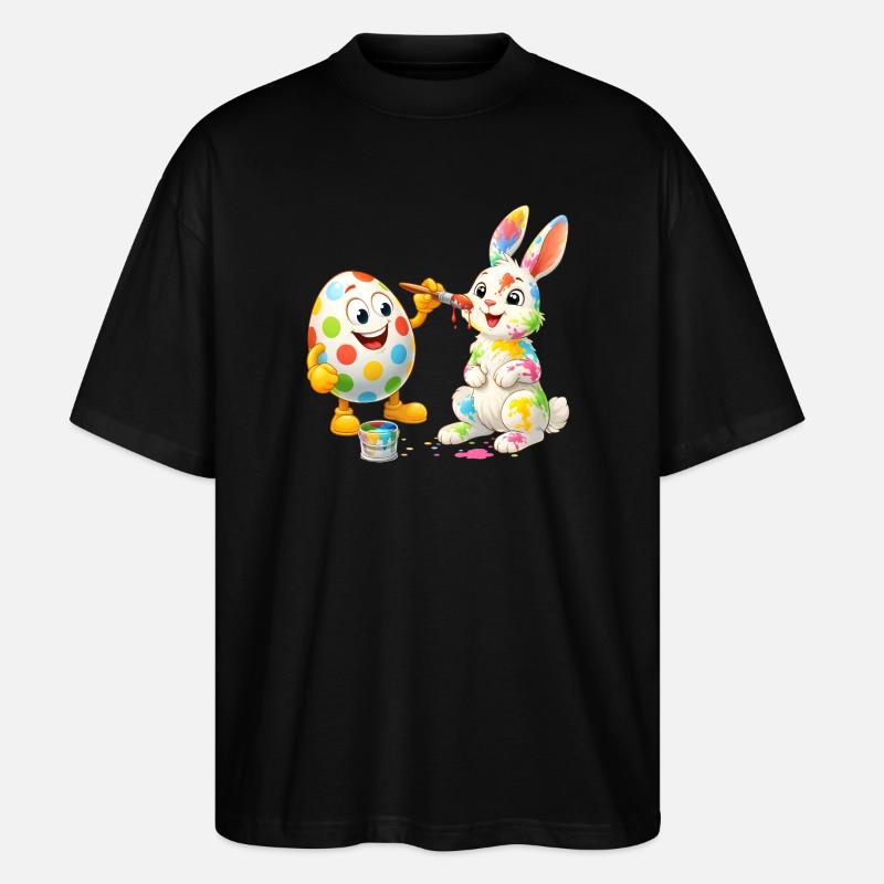 Œuf de Pâques drôle peint Joyeux lapin de Pâques - T-shirt bio Blaster 2.0 coupe oversize Stanley/Stella Unisexe - noir