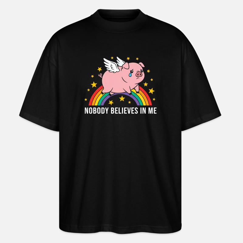 Sad pig on rainbow - Stanley/Stella Oversized Unisex Organic T-shirt Blaster 2.0 - black