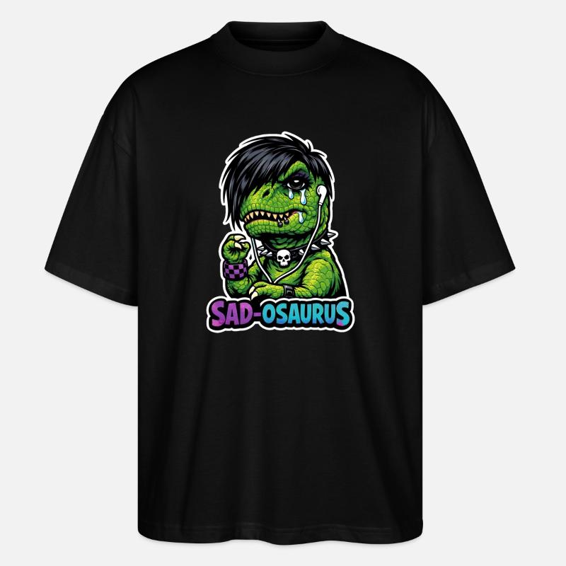 Emo Dinosaur, Sad Dino, Emotional - Stanley/Stella Oversized Unisex Organic T-shirt Blaster 2.0 - black
