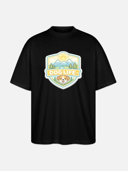 Dog Life Mountain Landscape Badge - Stanley/Stella Oversized Unisex Organic T-shirt Blaster 2.0 - black