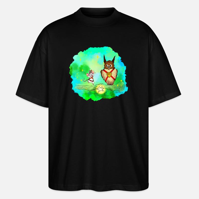 Stern-Sucher Maus und Eule - Stanley/Stella Oversized Unisex Bio T-Shirt Blaster 2.0 - Schwarz
