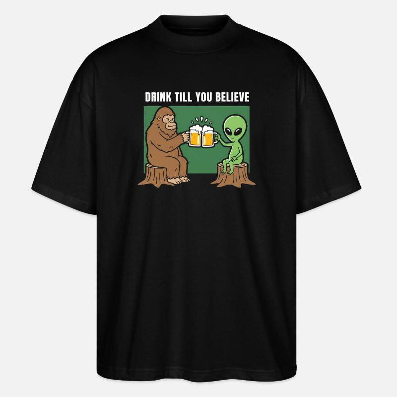 Kippis Alienille ja Sasquatchille - Stanley/Stella Blaster 2.0 Unisex Oversized Luomu T-paita - musta
