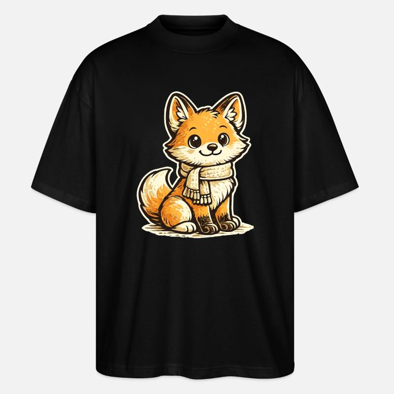 Renard réchauffant avec écharpe - T-shirt bio Blaster 2.0 coupe oversize Stanley/Stella Unisexe - noir