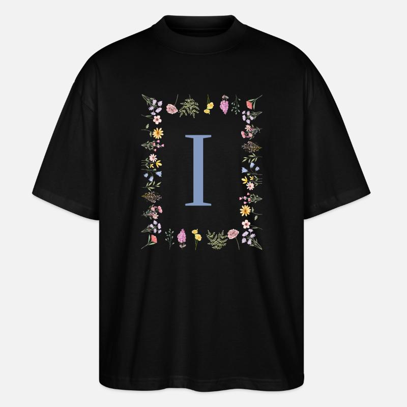 Florale Initial "I" Blumenmonogramm - Stanley/Stella Oversized Unisex Bio T-Shirt Blaster 2.0 - Schwarz
