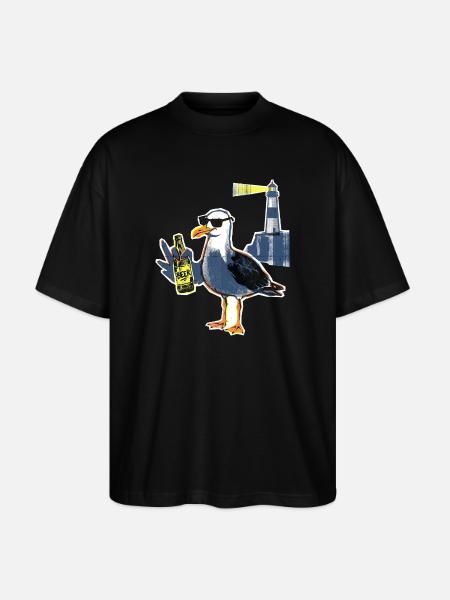 Coole Möwe Leuchtturm Bier - Stanley/Stella Oversized Unisex Bio T-Shirt Blaster 2.0 - Schwarz
