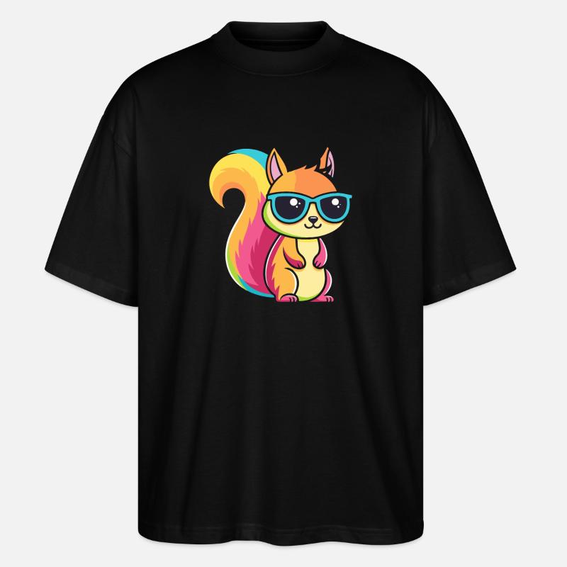 Regenbogen-Eichhörnchen mit Brille - Stanley/Stella Oversized Unisex Bio T-Shirt Blaster 2.0 - Schwarz