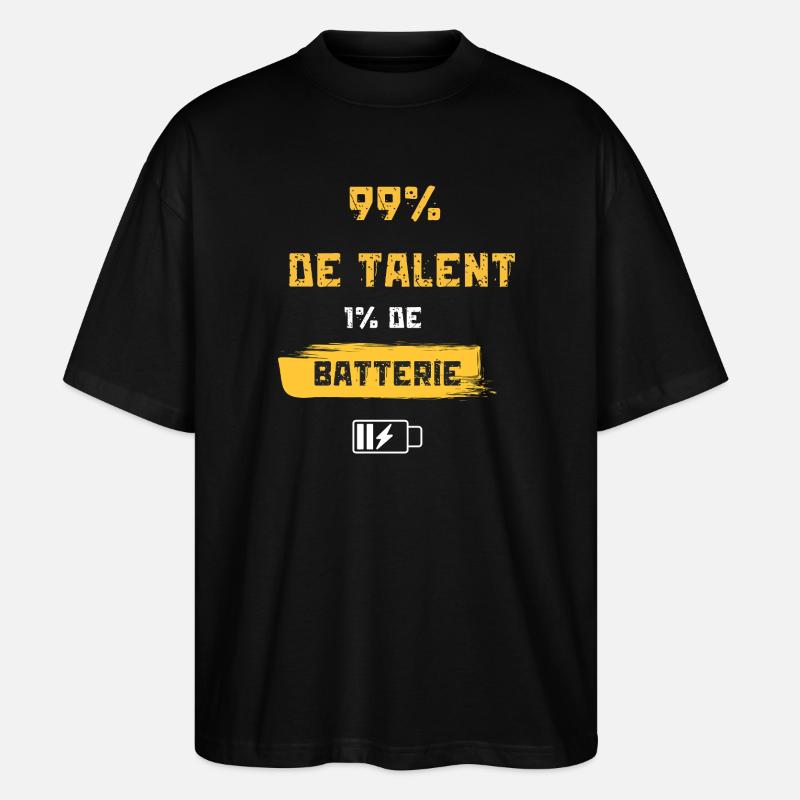 99% Talent, 1% Batterie - T-shirt bio Blaster 2.0 coupe oversize Stanley/Stella Unisexe - noir