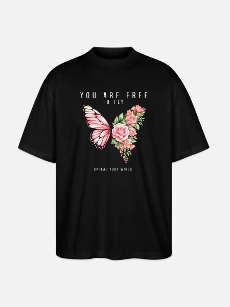Inspiring butterfly fan graphic - Stanley/Stella Oversized Unisex Organic T-shirt Blaster 2.0 - black
