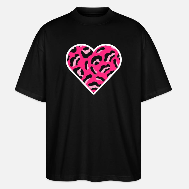 Rosa Leopardenmuster-Herz - Stanley/Stella Oversized Unisex Bio T-Shirt Blaster 2.0 - Schwarz