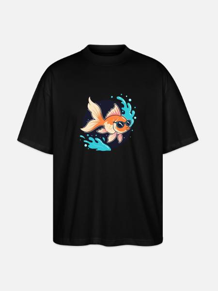 Retro Golden Fish Glasses - Stanley/Stella Oversized Unisex Organic T-shirt Blaster 2.0 - black