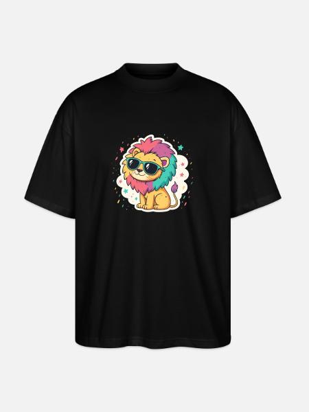 Rainbow Lion With Glasses - Stanley/Stella Oversized Unisex Organic T-shirt Blaster 2.0 - black