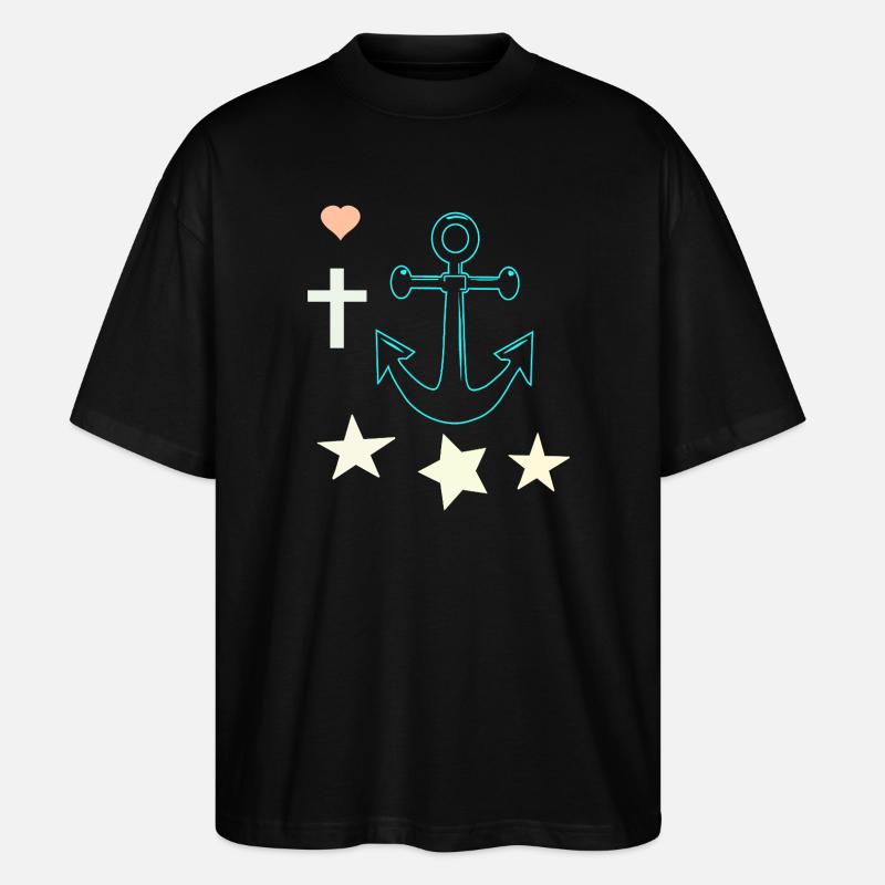 Leuchtender Anker mit Sternen - Stanley/Stella Oversized Unisex Bio T-Shirt Blaster 2.0 - Schwarz