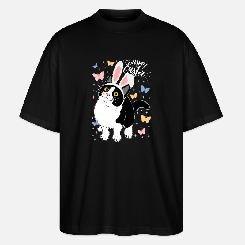 Osterkatze mit Hasenohren - Stanley/Stella Oversized Unisex Bio T-Shirt Blaster 2.0 - Schwarz