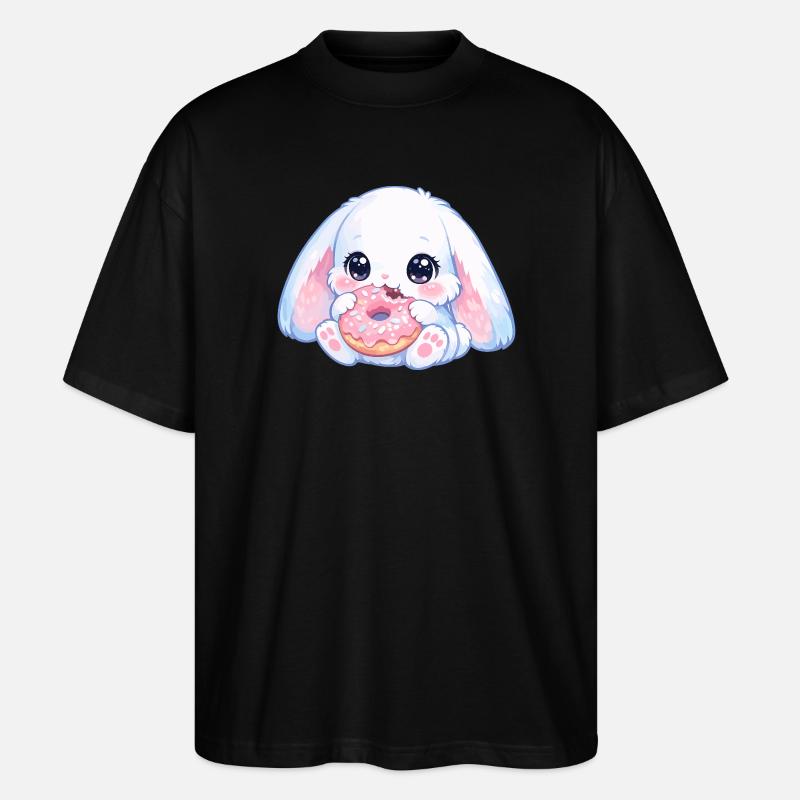 Lapin kawaï avec un beignet - T-shirt bio Blaster 2.0 coupe oversize Stanley/Stella Unisexe - noir