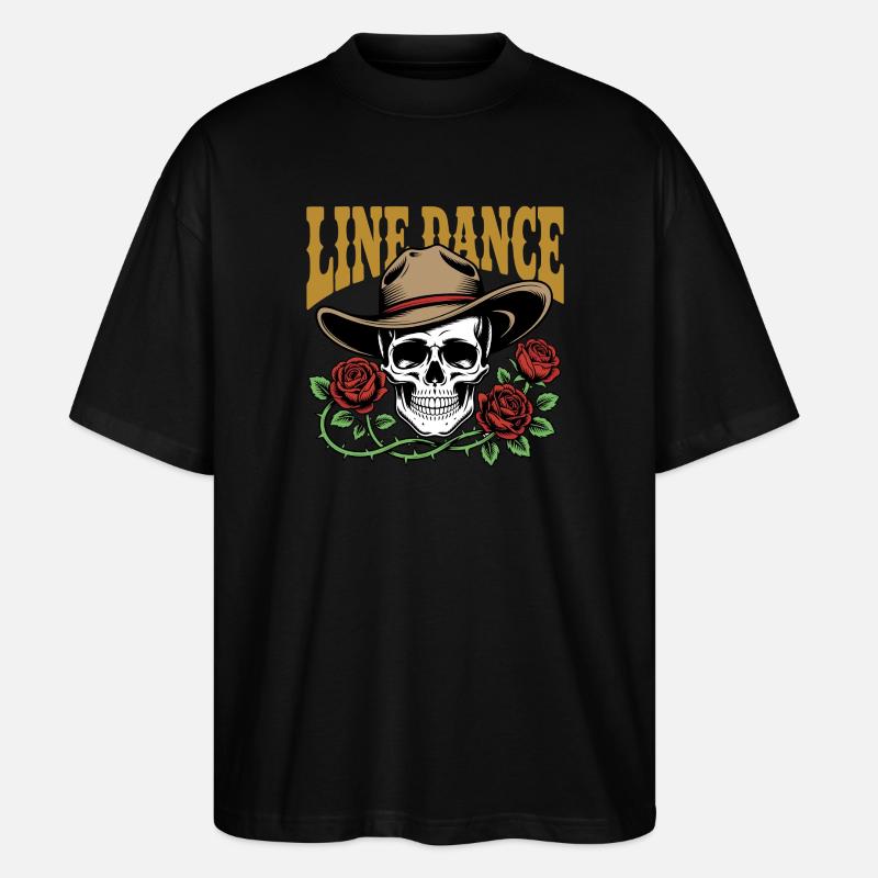 Line Dance Skull & Roses - Stanley/Stella Oversized Unisex Bio T-Shirt Blaster 2.0 - Schwarz