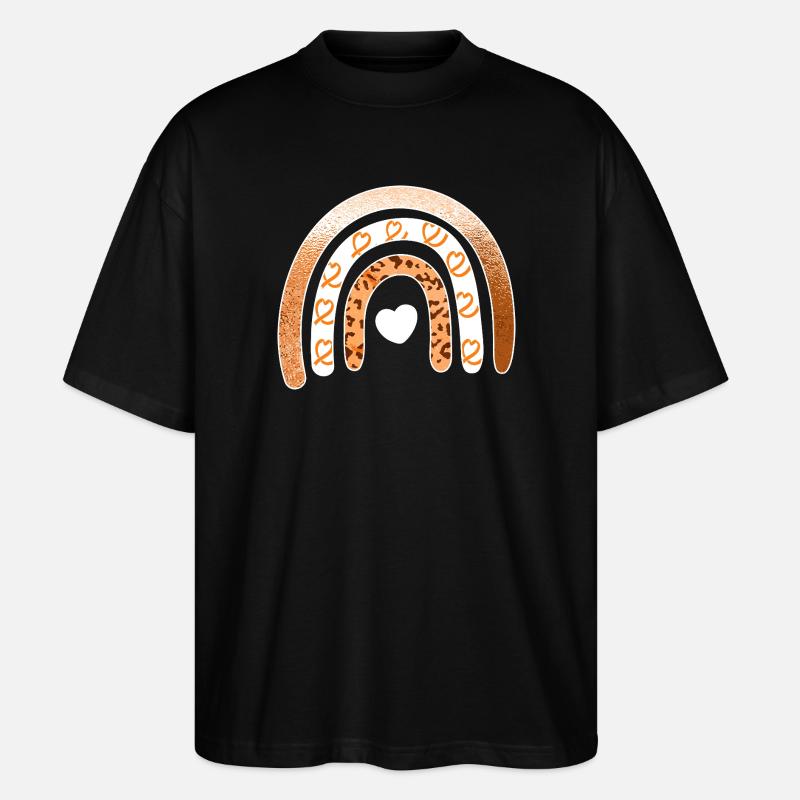 Leopard Rainbow Heart Arc - Stanley/Stella Oversized Unisex Organic T-shirt Blaster 2.0 - black