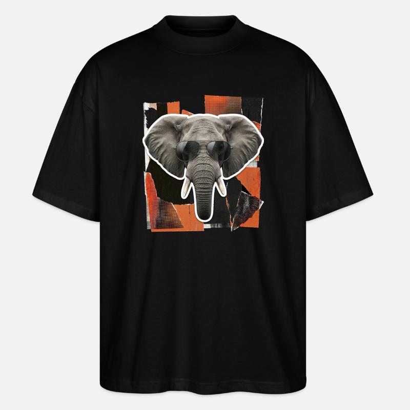 Elefant Sonnenbrille Risographie - Stanley/Stella Oversized Unisex Bio T-Shirt Blaster 2.0 - Schwarz