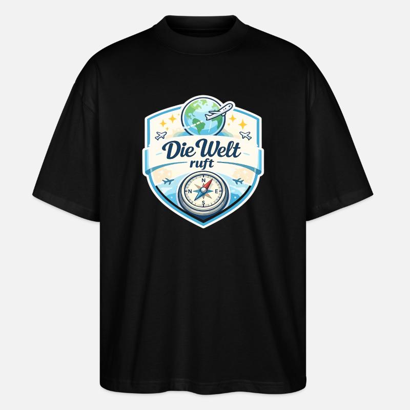 Die Welt ruft Reisepatch - Stanley/Stella Oversized Unisex Bio T-Shirt Blaster 2.0 - Schwarz