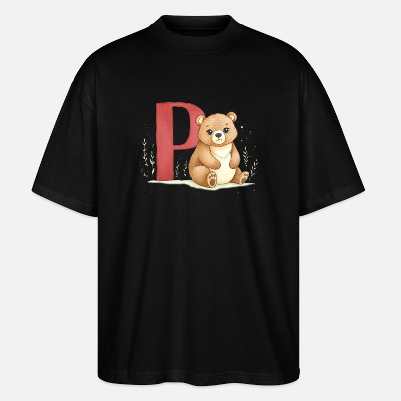 Bär mit Buchstabe P - Stanley/Stella Oversized Unisex Bio T-Shirt Blaster 2.0 - Schwarz