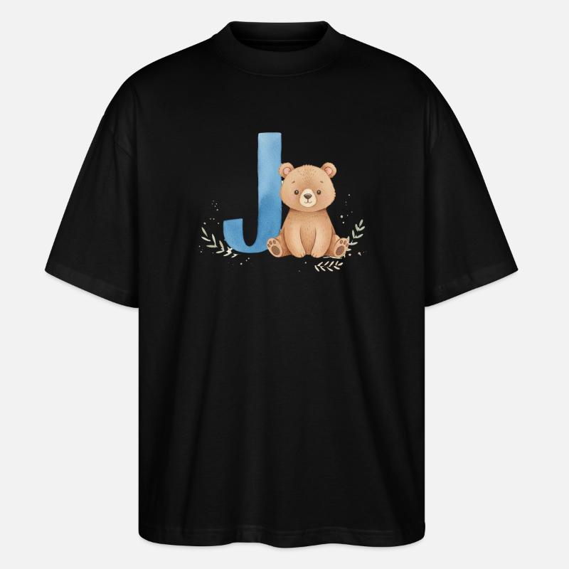 J und Teddy Bär Aquarell-Design - Stanley/Stella Oversized Unisex Bio T-Shirt Blaster 2.0 - Schwarz