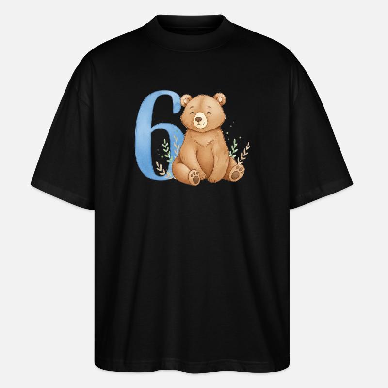 Aquarell Bär mit Zahl 6 - Stanley/Stella Oversized Unisex Bio T-Shirt Blaster 2.0 - Schwarz