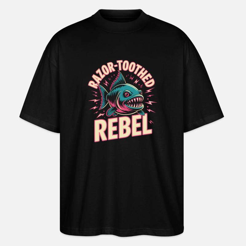 Scharfzahn-Rebell | Piranha Retro Humor - Stanley/Stella Oversized Unisex Bio T-Shirt Blaster 2.0 - Schwarz