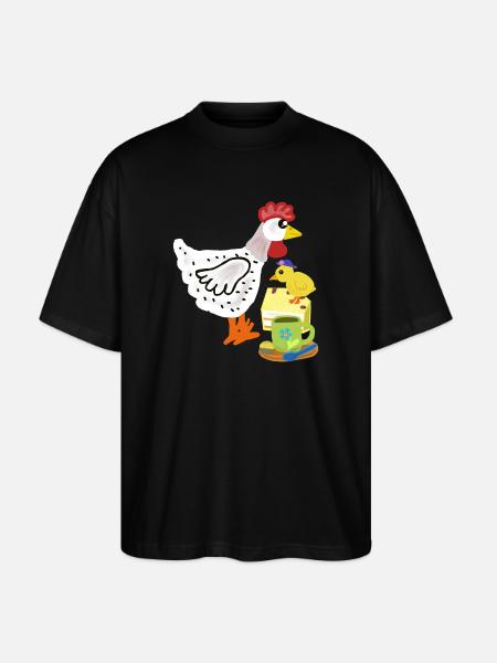 Breakfast Chicken Cake Chick Duo - Stanley/Stella Oversized Unisex Organic T-shirt Blaster 2.0 - black