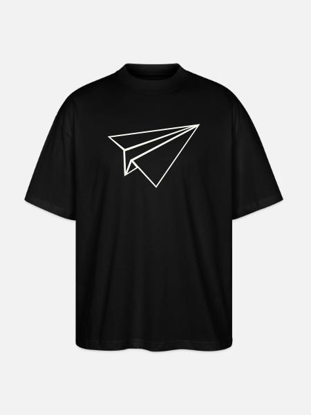 Papierflugzeug Linienkunst - Stanley/Stella Oversized Unisex Bio T-Shirt Blaster 2.0 - Schwarz