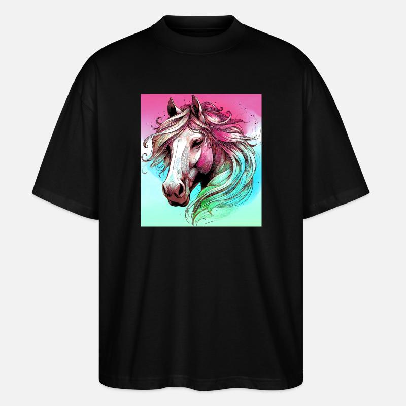 Pferd - Stanley/Stella Oversized Unisex Bio T-Shirt Blaster 2.0 - Schwarz