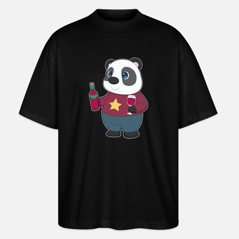 Panda Flasche Rotwein - Stanley/Stella Oversized Unisex Bio T-Shirt Blaster 2.0 - Schwarz