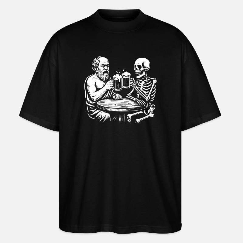 Socrates drinking beer with skeleton - Stanley/Stella Oversized Unisex Organic T-shirt Blaster 2.0 - black