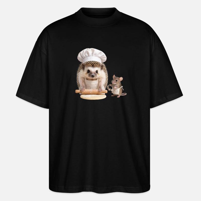 Hedgehog baker with mouse helper - Stanley/Stella Oversized Unisex Organic T-shirt Blaster 2.0 - black