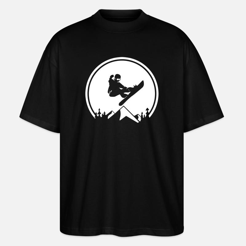 Snowboarder-Silhouette am Mountain Peak - Stanley/Stella Oversized Unisex Bio T-Shirt Blaster 2.0 - Schwarz