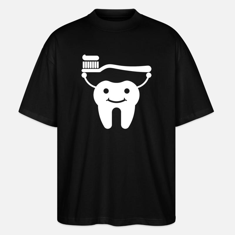 Zahn mit Zahnbürste und Zahnpasta - Stanley/Stella Oversized Unisex Bio T-Shirt Blaster 2.0 - Schwarz
