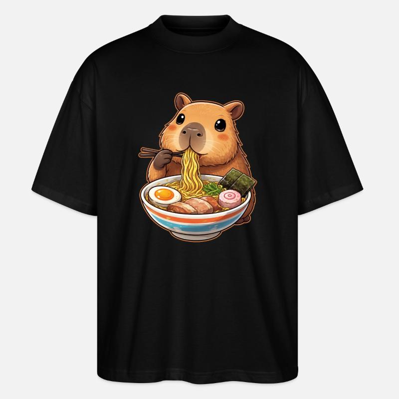 Capybara isst Ramen Nudeln - Stanley/Stella Oversized Unisex Bio T-Shirt Blaster 2.0 - Schwarz