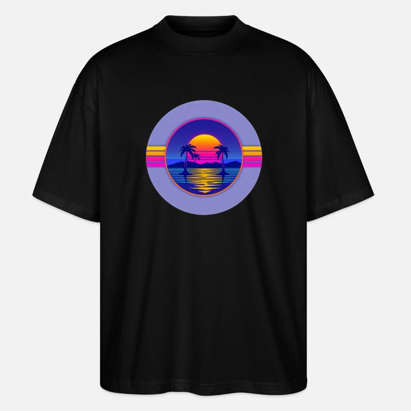 Sunset Neon Palms Circle - Stanley/Stella Oversized Unisex Organic T-shirt Blaster 2.0 - black
