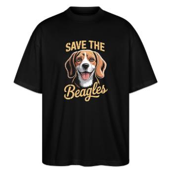 Save the Beagles Rescue Illustration - Stanley/Stella Oversized Unisex Bio T-Shirt Blaster 2.0 - Schwarz - Vorne - Alina (178cm) & Michal (187cm)